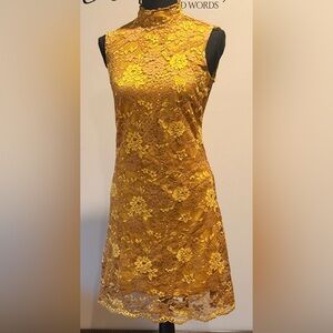 Sharagano Yellow Floral Lace Dress